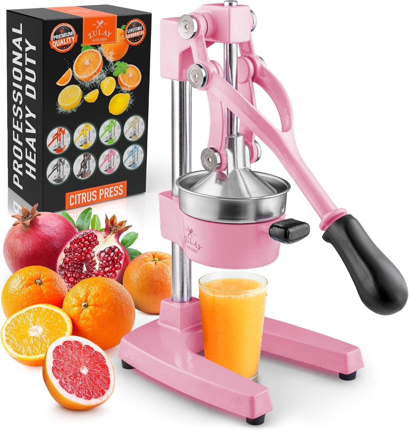 Zulay Kitchen Cast Iron Juicer - Easy-to-Clean Heavy-Duty Manual Juicer, Professional Citrus Juicer - Stainless Steel Lemon Squeezer - Manual Citrus Press & Orange Squeezer - Orange Juicer (Black)