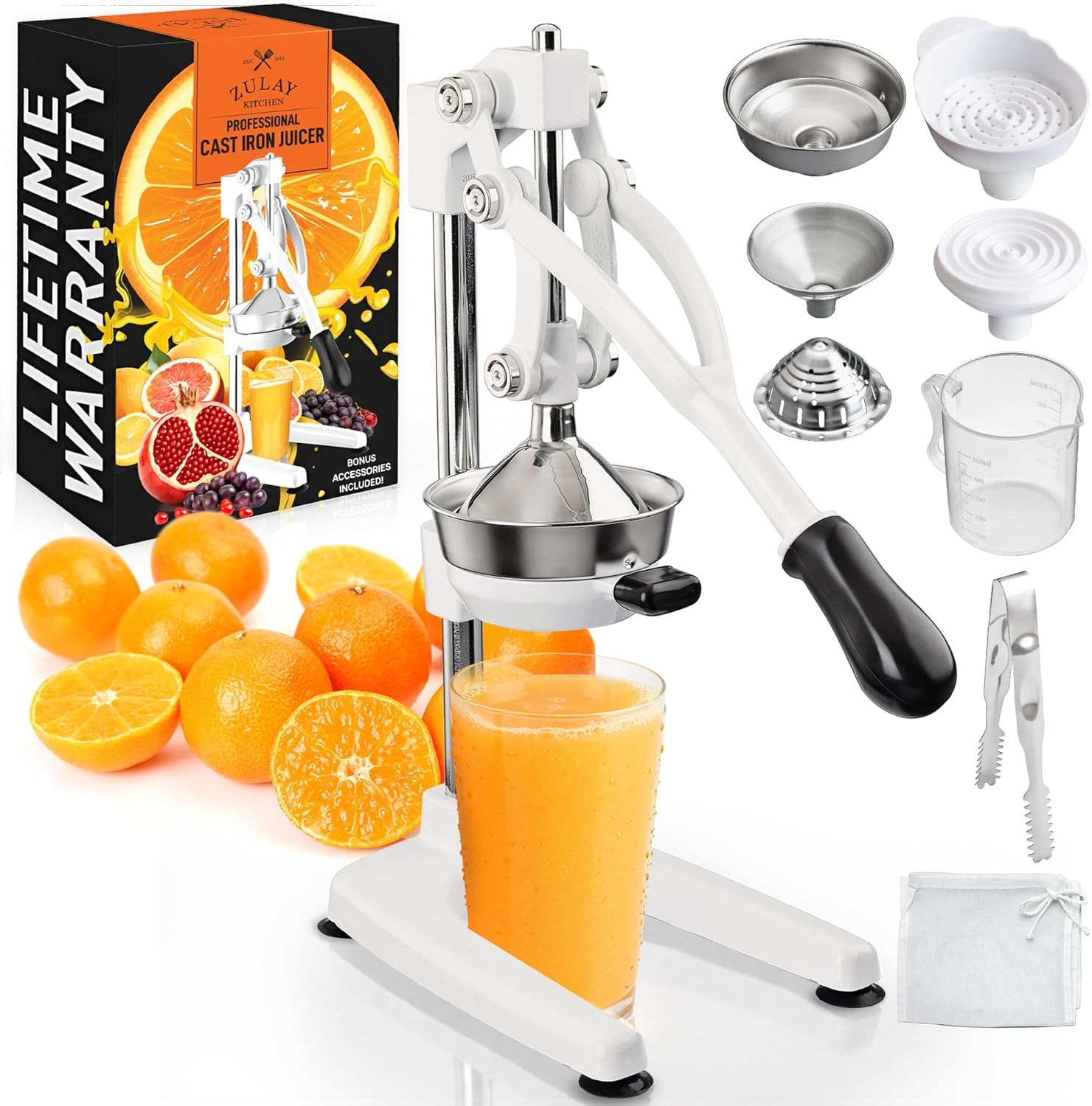 Zulay Kitchen Cast Iron Juicer - Easy-to-Clean Heavy-Duty Manual Juicer, Professional Citrus Juicer - Stainless Steel Lemon Squeezer - Manual Citrus Press & Orange Squeezer - Orange Juicer (Black)