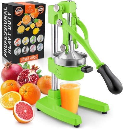 Zulay Kitchen Cast Iron Juicer - Easy-to-Clean Heavy-Duty Manual Juicer, Professional Citrus Juicer - Stainless Steel Lemon Squeezer - Manual Citrus Press & Orange Squeezer - Orange Juicer (Black)