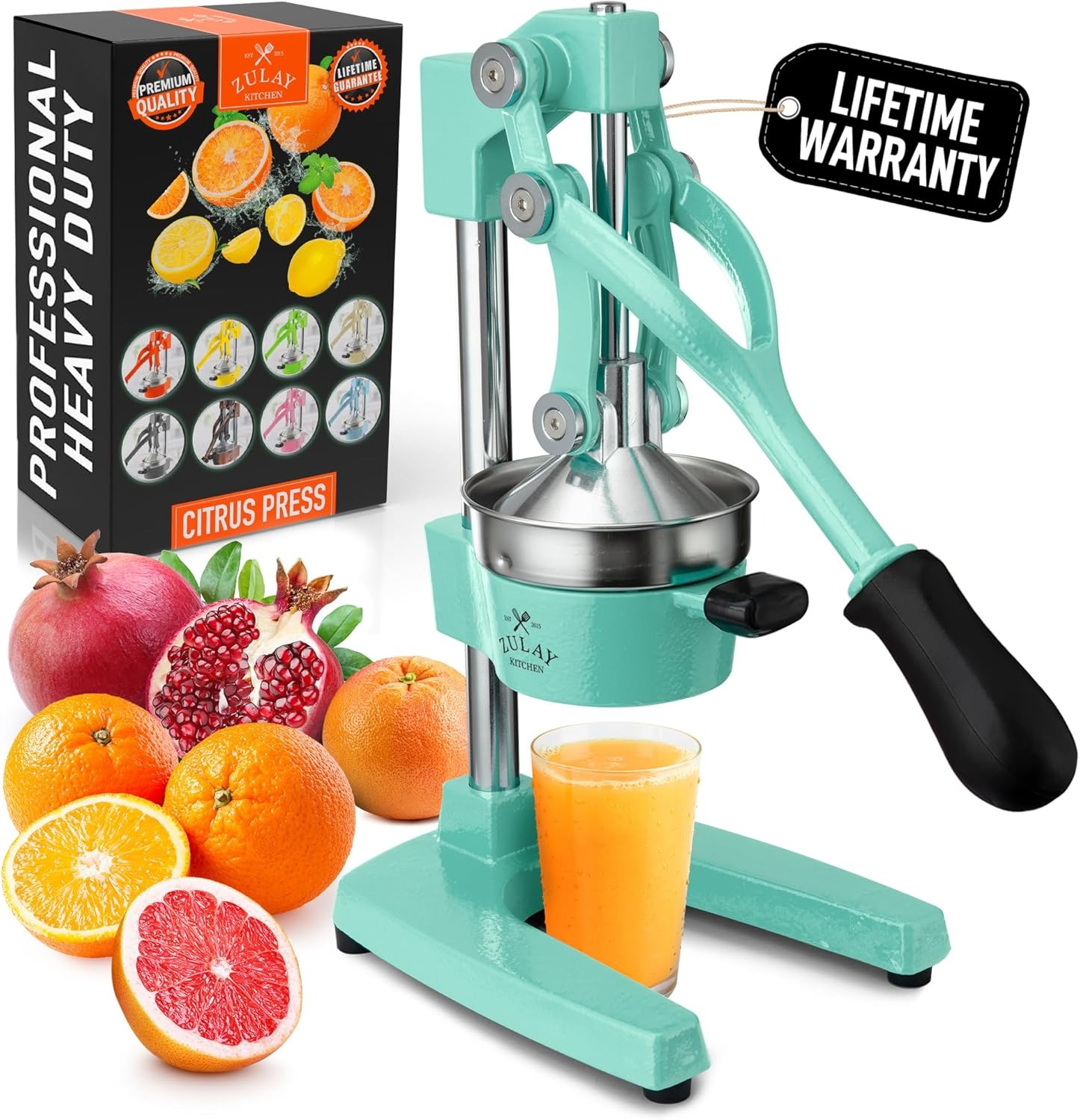 Zulay Kitchen Cast Iron Juicer - Easy-to-Clean Heavy-Duty Manual Juicer, Professional Citrus Juicer - Stainless Steel Lemon Squeezer - Manual Citrus Press & Orange Squeezer - Orange Juicer (Black)