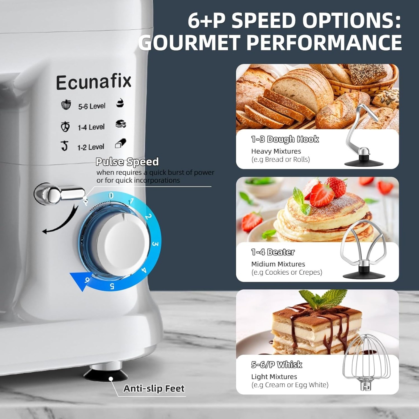 Kitchen Stand Mixer, 6.5Qt Household Stand Mixers, 660W 6+P Speed Tilt-Head Electric Dough Mixer, Food Mixers for Daily Use with Dough Hooks, Whisk, Beater