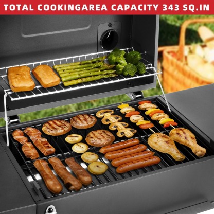 Portable Charcoal Grill with Smoking Function, Foldable Suitcase Design with Wheels, Multi-Tier Storage Rack & Waterproof Cover for Outdoor BBQ Parties (Black)