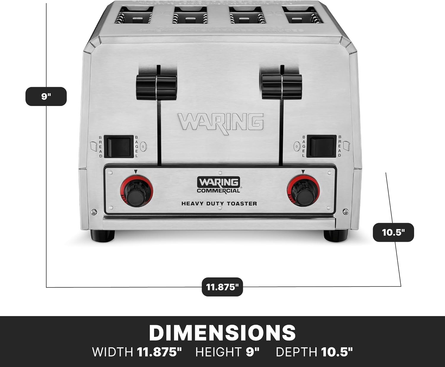 Waring Commercial WCT850RC 4-Slice Heavy Duty Commercial Pop-Up Bread/Bagel Toaster, 120V, 1800W, 5-15 Phase Plug