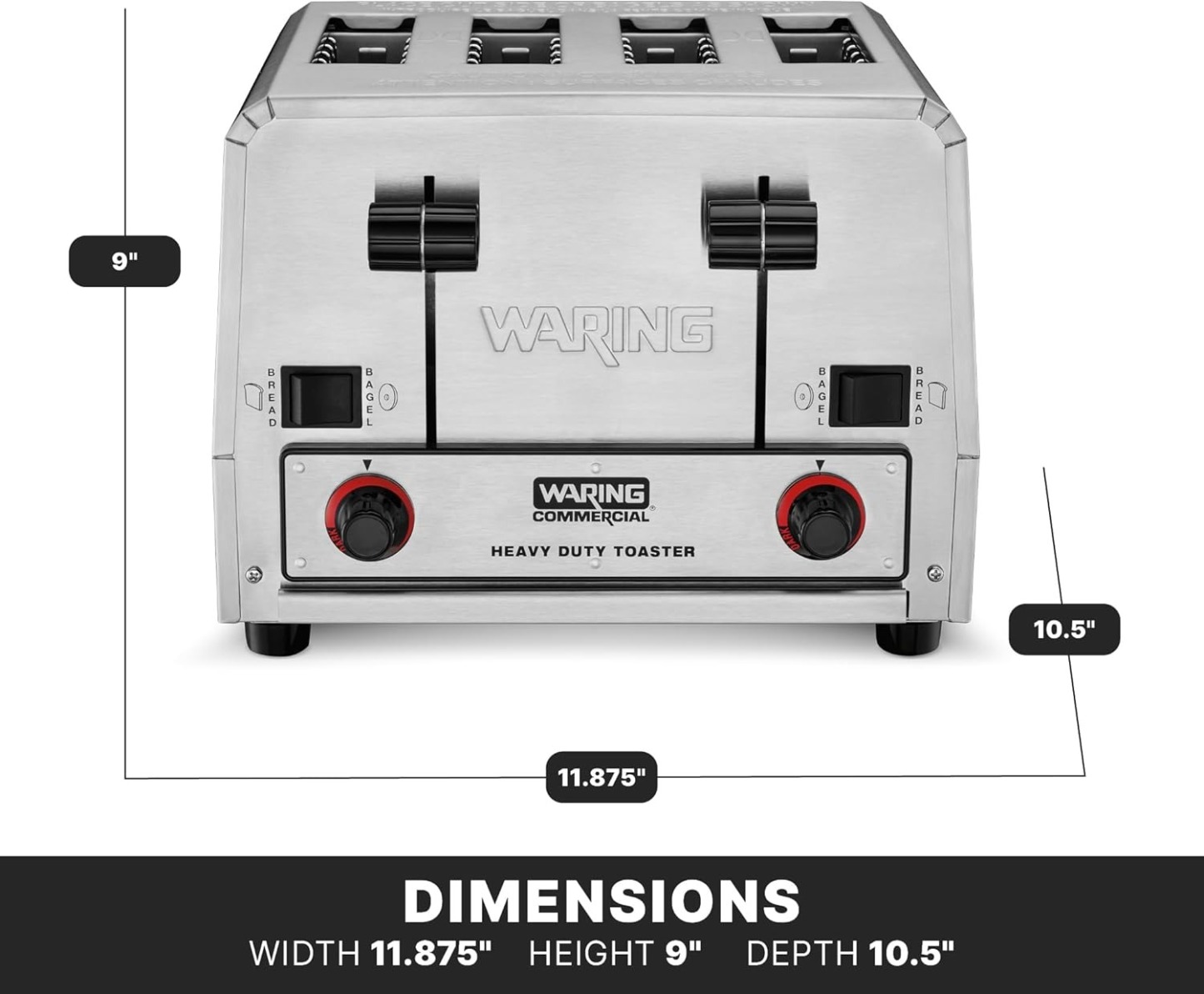 Waring Commercial WCT850RC 4-Slice Heavy Duty Commercial Pop-Up Bread/Bagel Toaster, 120V, 1800W, 5-15 Phase Plug