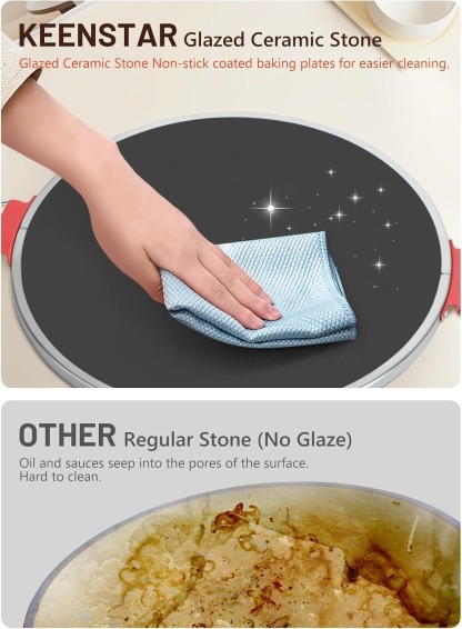 KEENSTAR Electric Pizza Oven Indoor with Glazed Ceramic Stone, 12-Inch Portable Countertop Pizza Maker with Adjustable Timer, 1200W Heat up to 800°F Pizza Maker with Viewing Window for Home DIY Pizza