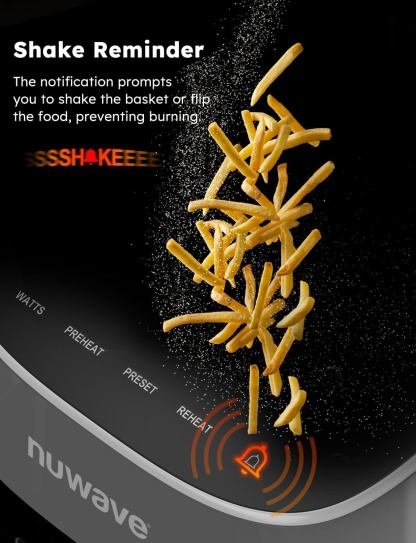 Nuwave Brio Plus 8 Qt Air Fryer, PFAS Free, New & Improved, Digital Touch Screen, Cool White Display, 50°F~400°F in Precise 5°, 5 Cook Functions, 100 Presets & 50 Memory, 3 Wattages 700, 1500, 1800