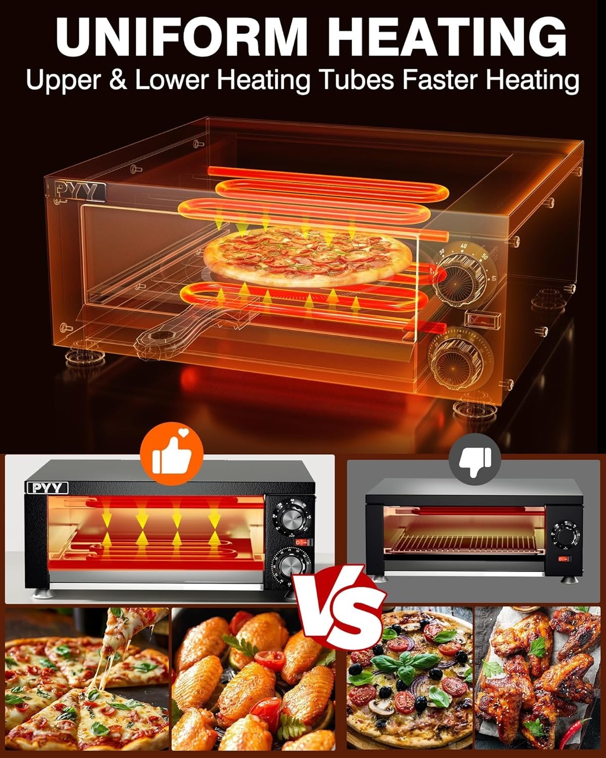 PYY Electric Pizza Oven Indoor Countertop Pizza Oven Commercial Pizza Maker Machine for Home with Timer Stainless Steel Pizza Cooker,Matte Black