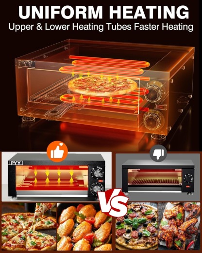 PYY Electric Pizza Oven Indoor Countertop Pizza Oven Commercial Pizza Maker Machine for Home with Timer Stainless Steel Pizza Cooker,Matte Black