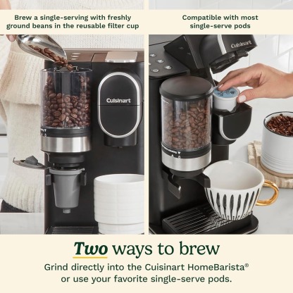 Cuisinart Single-Serve Coffee Maker + Coffee Grinder with 8 oz., 10 oz., and 12 oz. Serving Size, Compatible with Single-Cup Pods, 48-Ounce Removable Reservoir, Stainless Steel, DGB-2