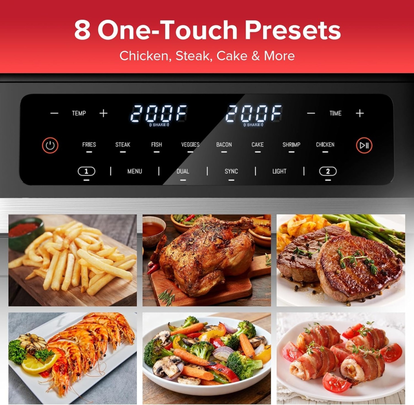 12QT Large Dual Basket Air Fryer with Flex Basket, Viewing Window and 50PCS Paper Liners, 12-in-1 Family Size with Sync & Dual & Light, Double Zone for Bake, Roast, Reheat, Dishwasher Safe