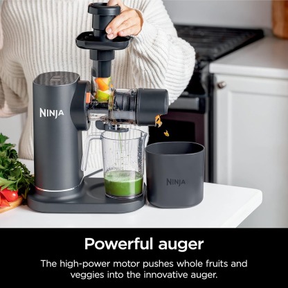 Ninja NeverClog Cold Press Juicer, Powerful Slow Juicer with Total Pulp Control, Countertop, Electric, 2 Pulp Functions, Dishwasher Safe, 2nd Generation, Charcoal, JC151
