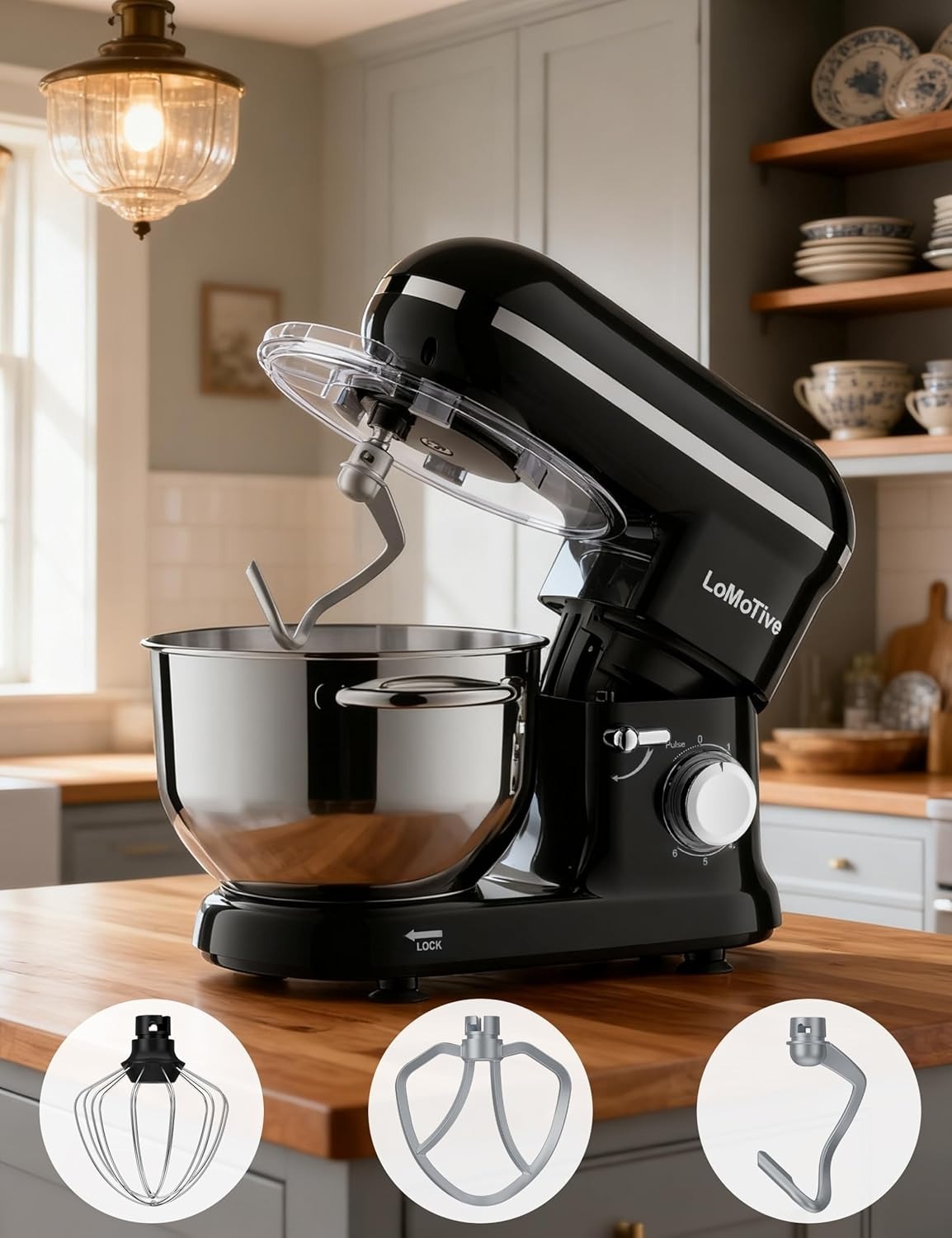 Stand Mixer 6QT Dough Maker - 660W Dough Mixer 6-Speed Electric Mixer with Egg Whisk Dough Hook Flat Beater for Home Kitchen BLACK