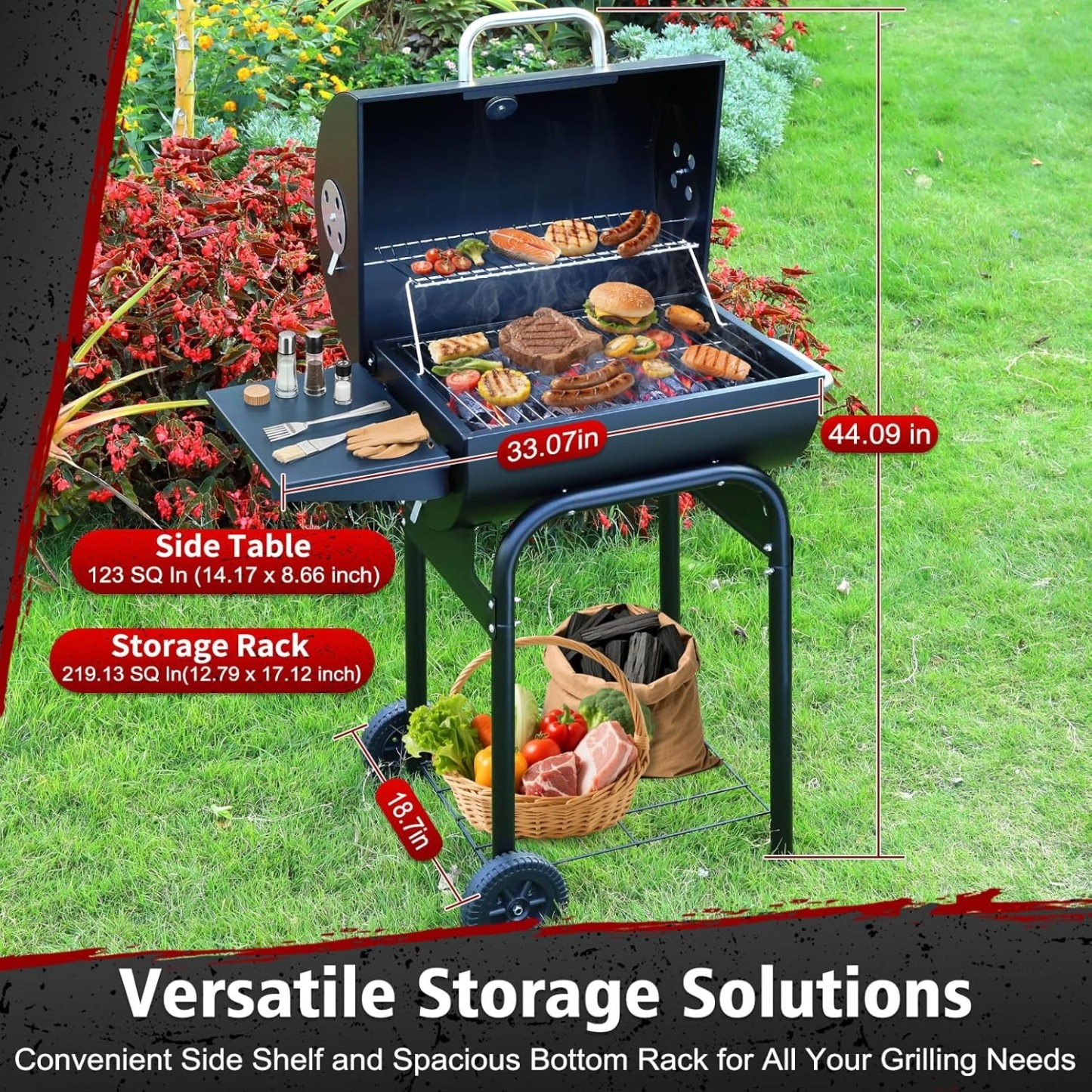 Barrel Barbecue Charcoal Grill: Premium Spacious Outdoor BBQ Grill with Side Table - Ideal for Patio Cooking Backyard Grilling Camping Picnics Tailgating Parties