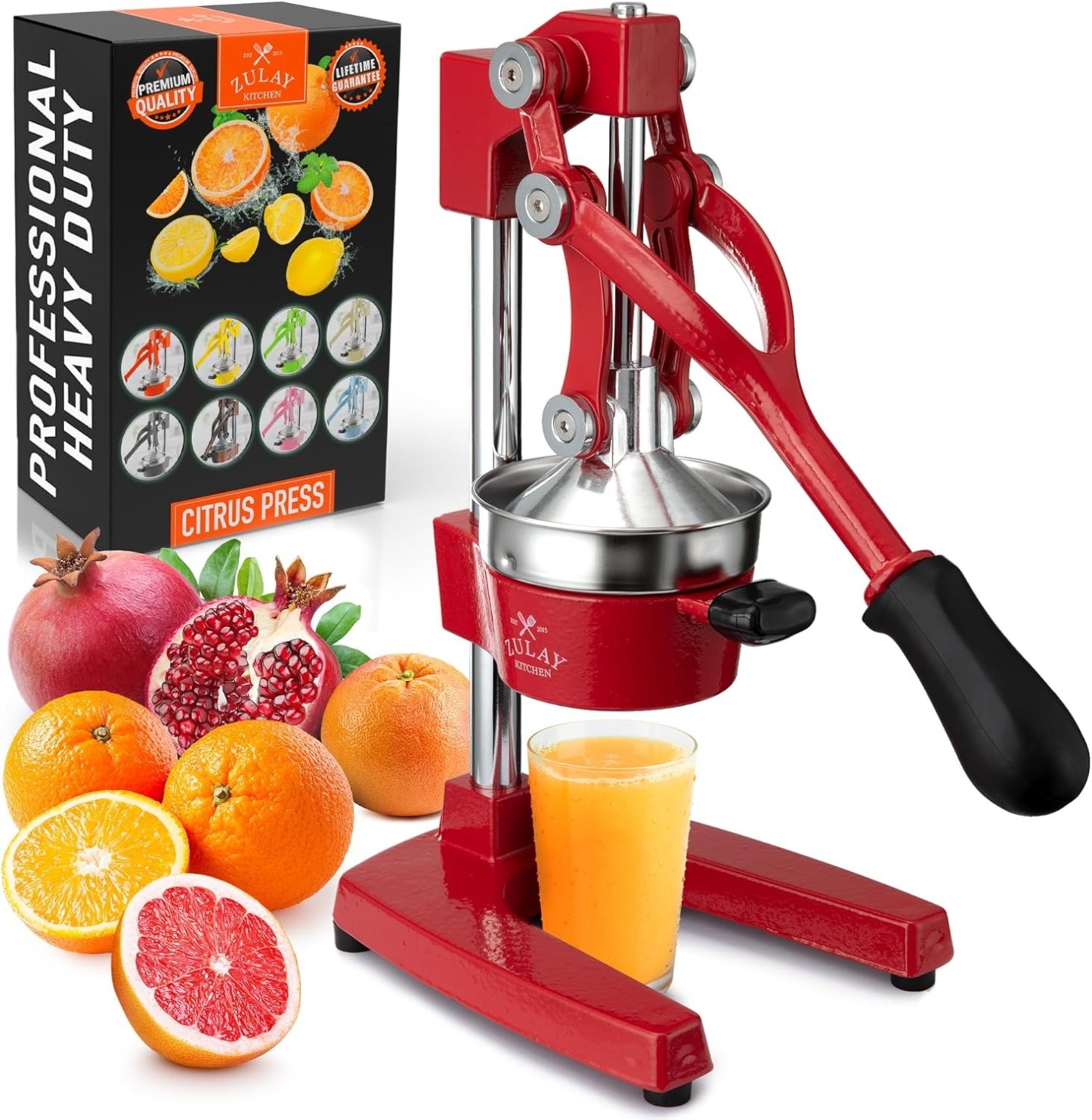 Zulay Kitchen Cast Iron Juicer - Easy-to-Clean Heavy-Duty Manual Juicer, Professional Citrus Juicer - Stainless Steel Lemon Squeezer - Manual Citrus Press & Orange Squeezer - Orange Juicer (Black)