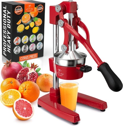 Zulay Kitchen Cast Iron Juicer - Easy-to-Clean Heavy-Duty Manual Juicer, Professional Citrus Juicer - Stainless Steel Lemon Squeezer - Manual Citrus Press & Orange Squeezer - Orange Juicer (Black)
