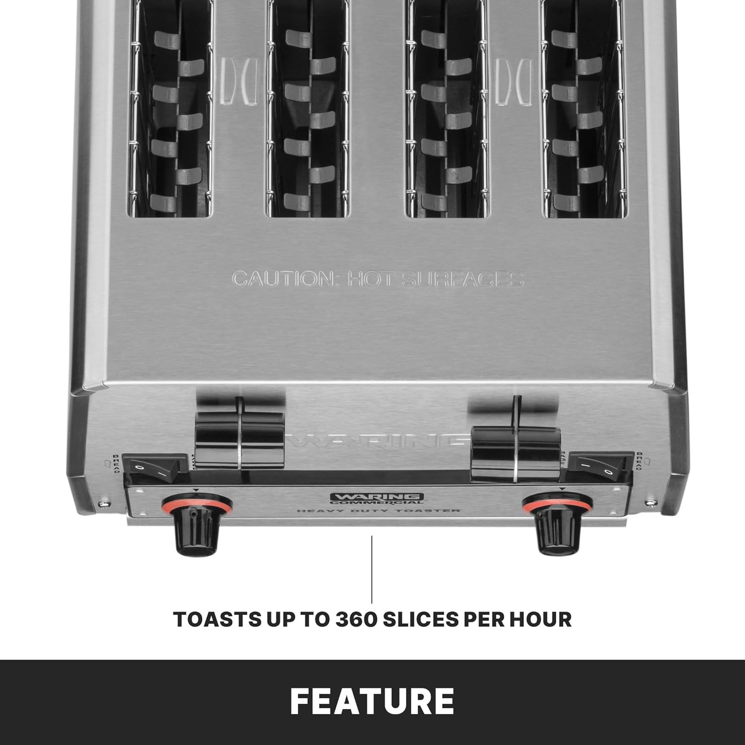 Waring Commercial WCT850RC 4-Slice Heavy Duty Commercial Pop-Up Bread/Bagel Toaster, 120V, 1800W, 5-15 Phase Plug