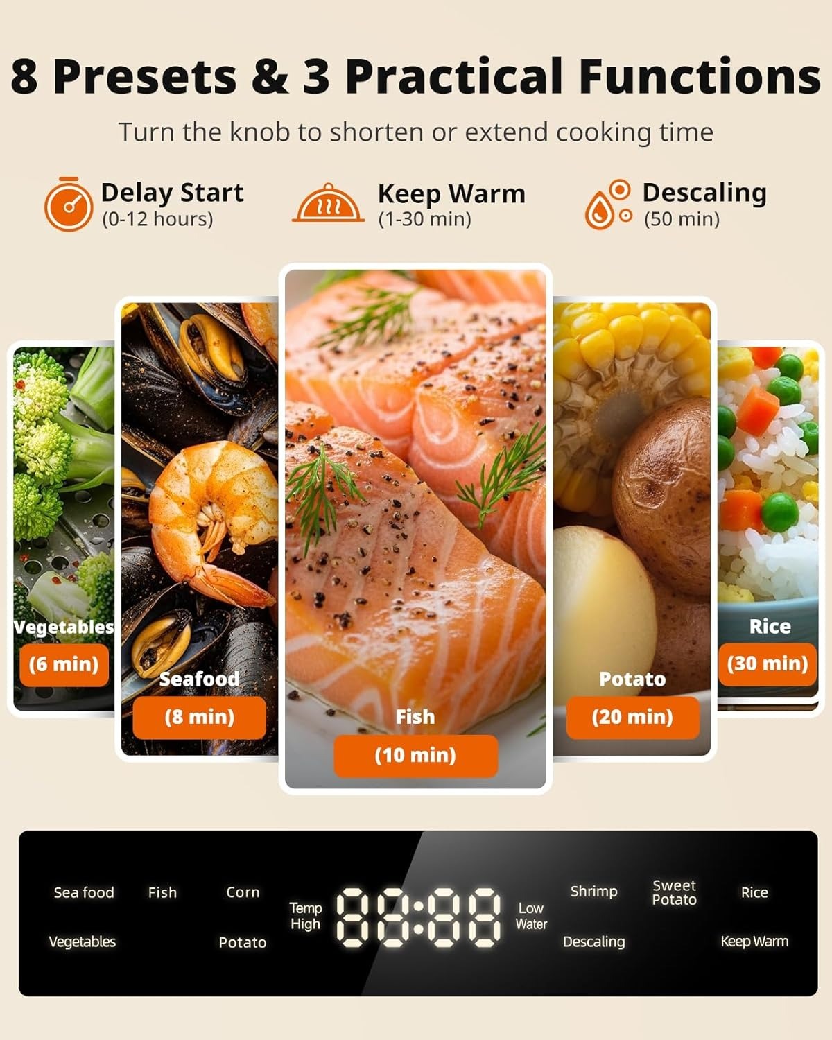 AIRMSEN Glass Food Steamer for Cooking - 8.5QT Vegetable Steamer with 2-Tier Stainless Steel Trays, 1200W Super Fast Heating for Veggies, Seafood & Rice, BPA-Free