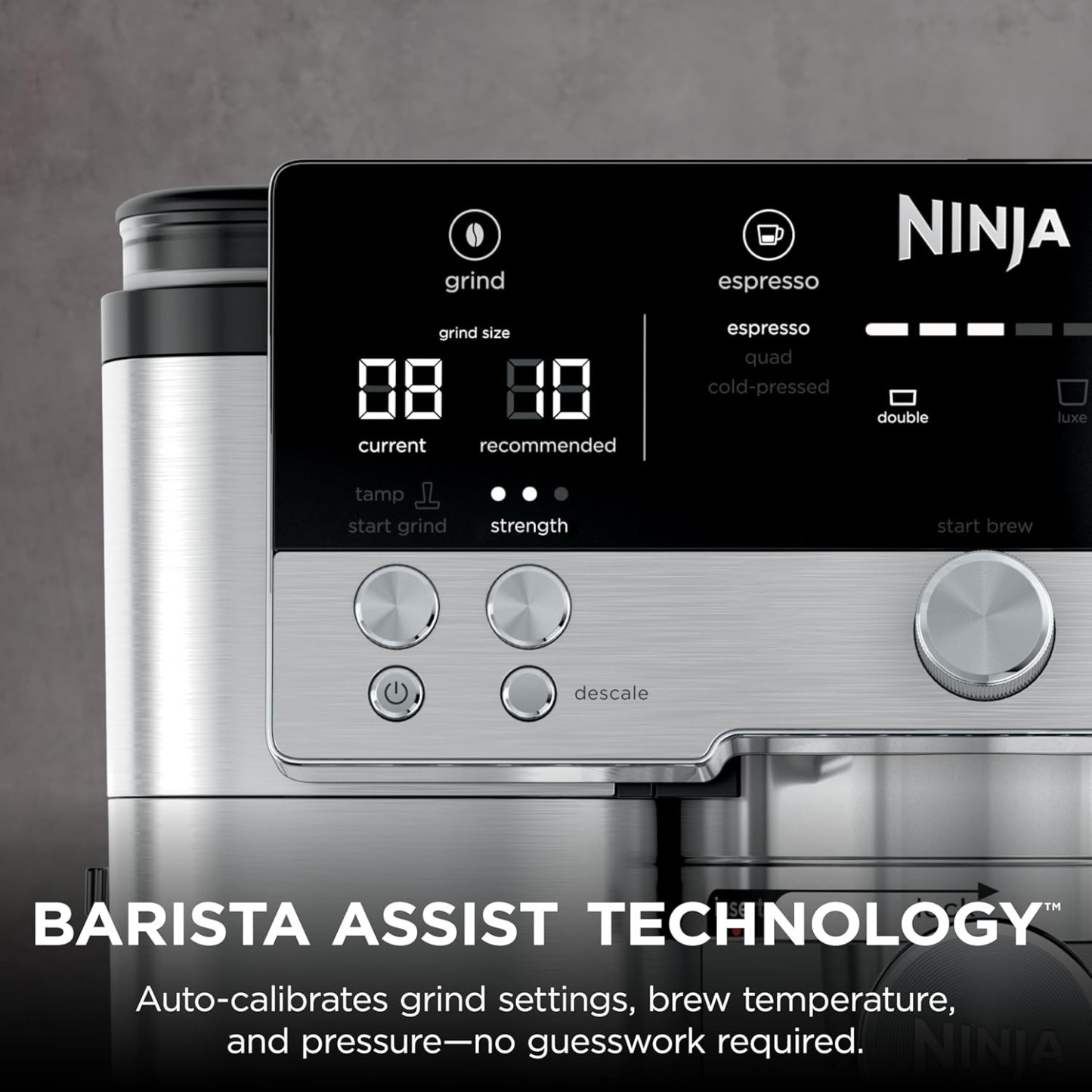 Ninja Luxe Café 3-in-1 Espresso, Drip Coffee and Cold Brew Machine | Integrated Coffee Grinder, Milk Frother, Assisted Tamper & Built-In Espresso Accessory Storage | Stainless Steel | ES601