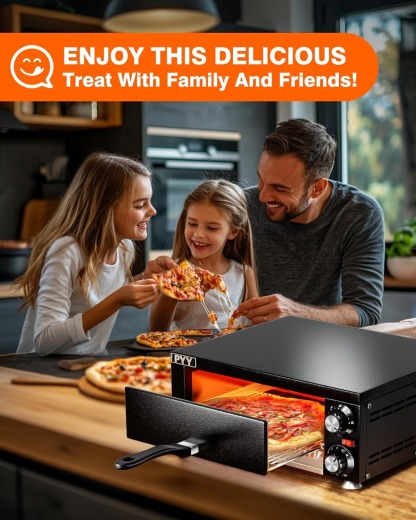 PYY Electric Pizza Oven Indoor Countertop Pizza Oven Commercial Pizza Maker Machine for Home with Timer Stainless Steel Pizza Cooker,Matte Black