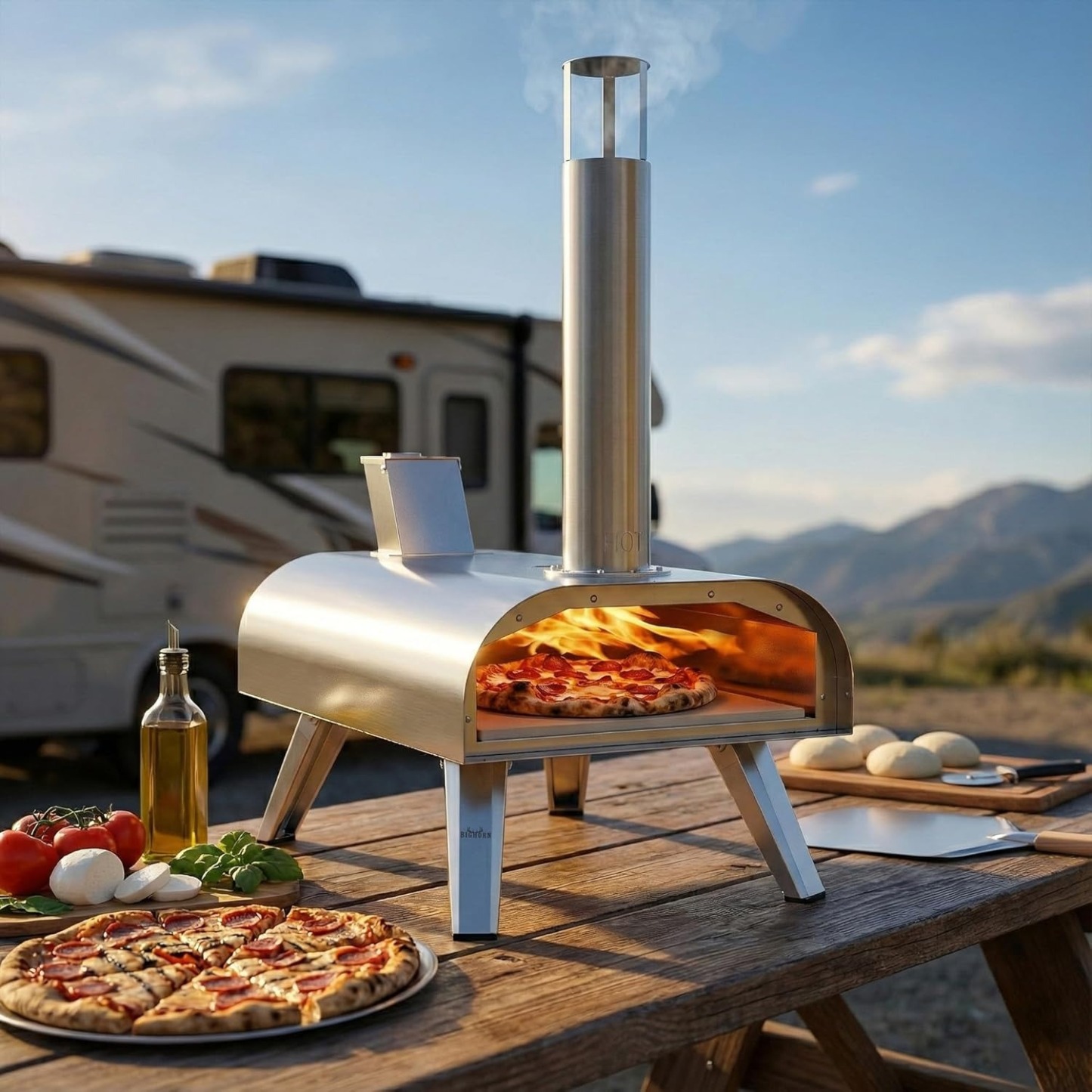 BIG HORN OUTDOORS 12" Multi-Fuel Outdoor Pizza Oven – 3-in-1 Wood-Fired, Gas & Electric Compatible (Burners Sold Separately), Pellet Pizza Oven Portable Pizza Maker for Backyard, Camping & Tailgating