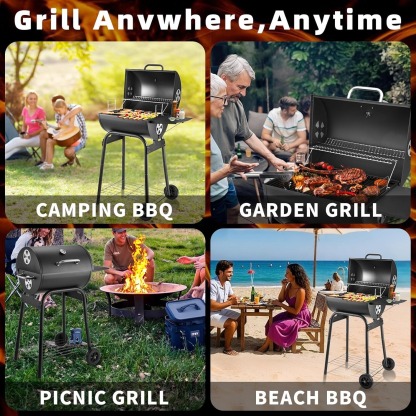 Barrel Charcoal Grill, Large Charcoal Grills with Side Shelf, Outdoor BBQ Grill,Perfect for Backyard Camping, Patio Parties, and Picnics