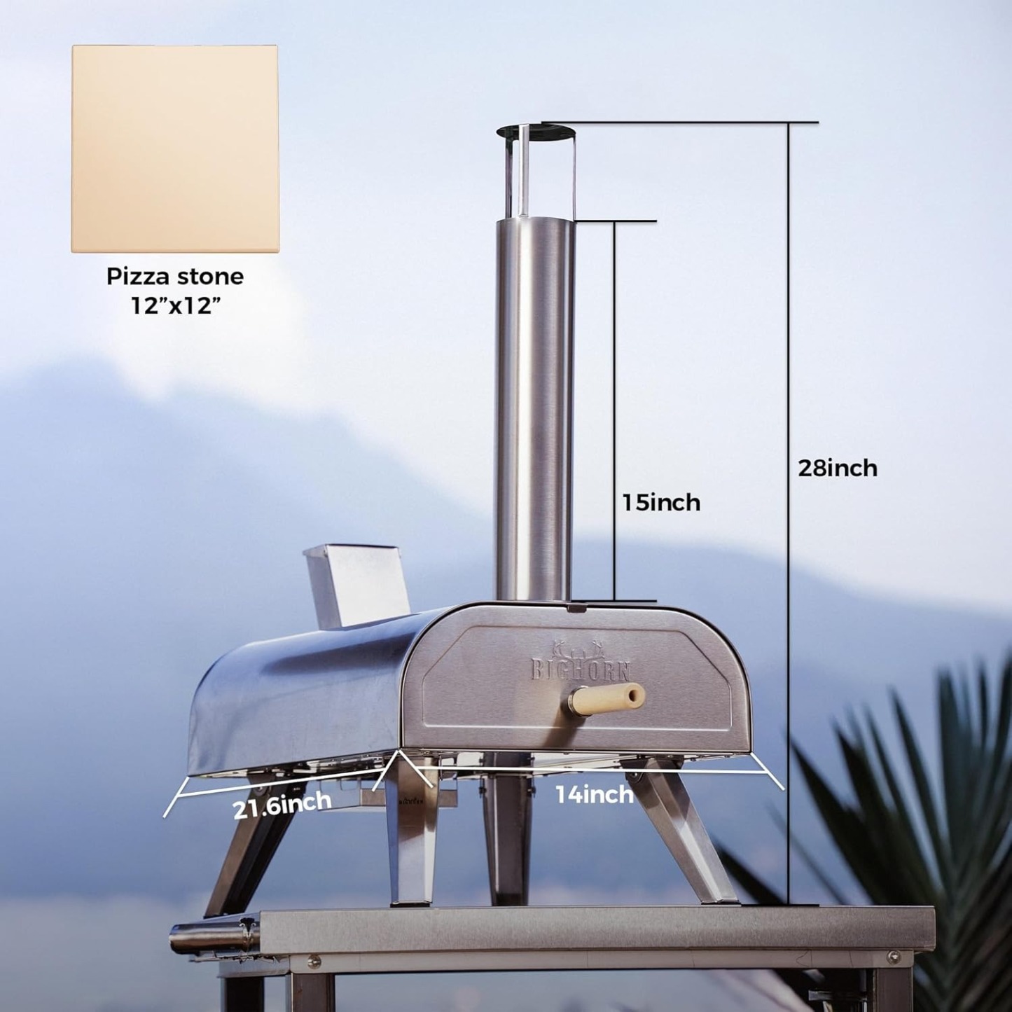 BIG HORN OUTDOORS 12" Multi-Fuel Outdoor Pizza Oven – 3-in-1 Wood-Fired, Gas & Electric Compatible (Burners Sold Separately), Pellet Pizza Oven Portable Pizza Maker for Backyard, Camping & Tailgating