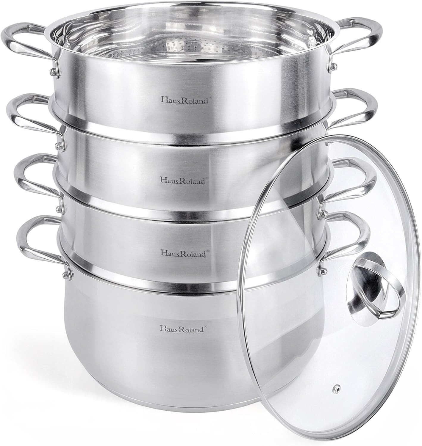 3-Tier Stainless Steel Steamer Pot with Lid Dumpling Steamer Pot for Cooking (3-tiered), Multi-Layer Cookware Pot, Food Vegetable Cooking Pan with Stackable Pan Insert for Vegetable, Dumpling, Meat, Dishwasher safe, Induction Safe (Silver, 9.08-qt. (8.6 L