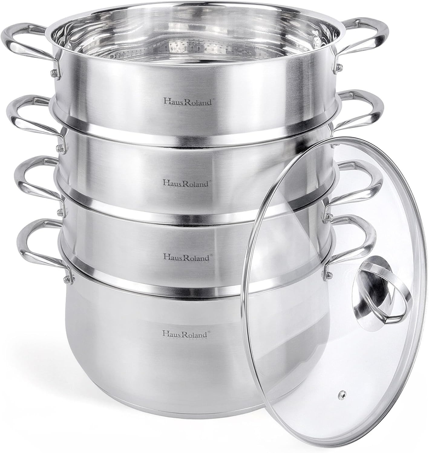 3-Tier Stainless Steel Steamer Pot with Lid Dumpling Steamer Pot for Cooking (3-tiered), Multi-Layer Cookware Pot, Food Vegetable Cooking Pan with Stackable Pan Insert for Vegetable, Dumpling, Meat, Dishwasher safe, Induction Safe (Silver, 9.08-qt. (8.6 L