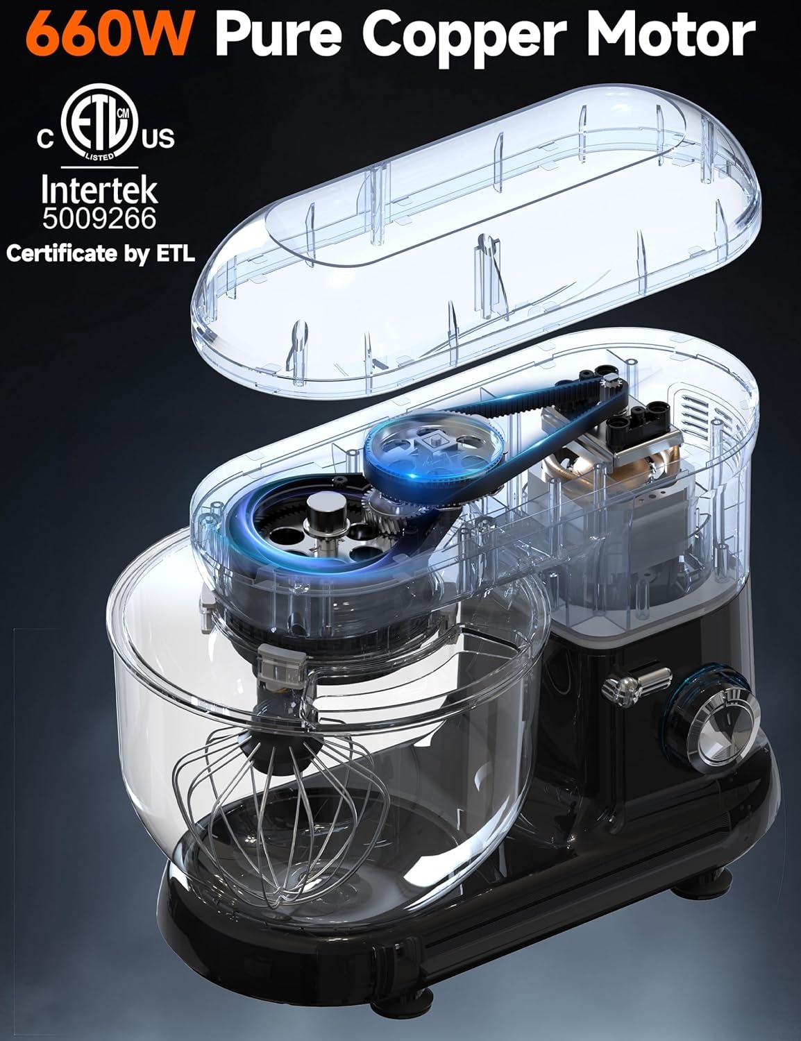 Stand Mixer 6QT Dough Maker - 660W Dough Mixer 6-Speed Electric Mixer with Egg Whisk Dough Hook Flat Beater for Home Kitchen BLACK