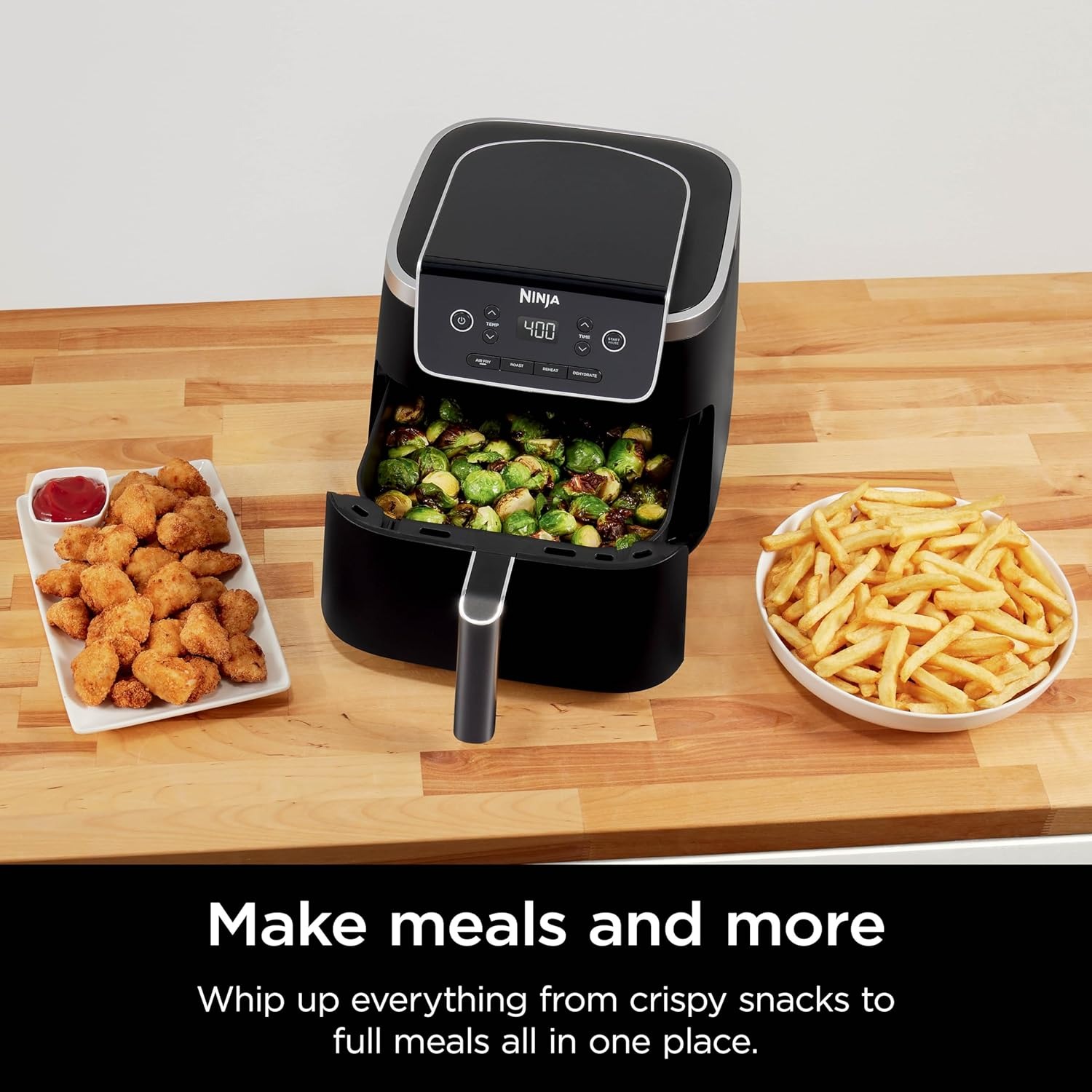 Ninja | Air Fryer | 4-in-1 Pro Air Fry, Roast, Reheat, Dehydrate | 5QT Capacity fits up to 4lbs of French Fries | 400F Max Temp | Nonstick Basket & Crisper Plate | 120V | Grey | AF141
