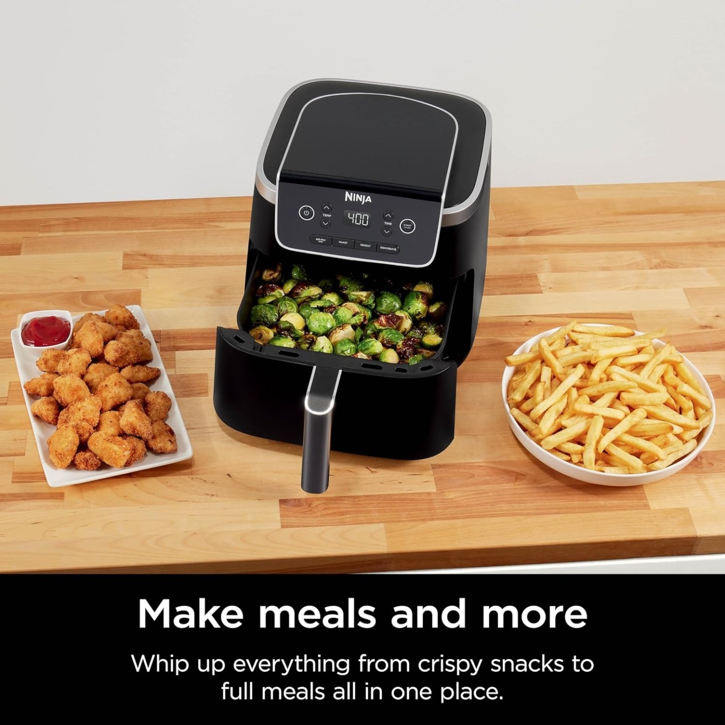 Ninja | Air Fryer | 4-in-1 Pro Air Fry, Roast, Reheat, Dehydrate | 5QT Capacity fits up to 4lbs of French Fries | 400F Max Temp | Nonstick Basket & Crisper Plate | 120V | Grey | AF141