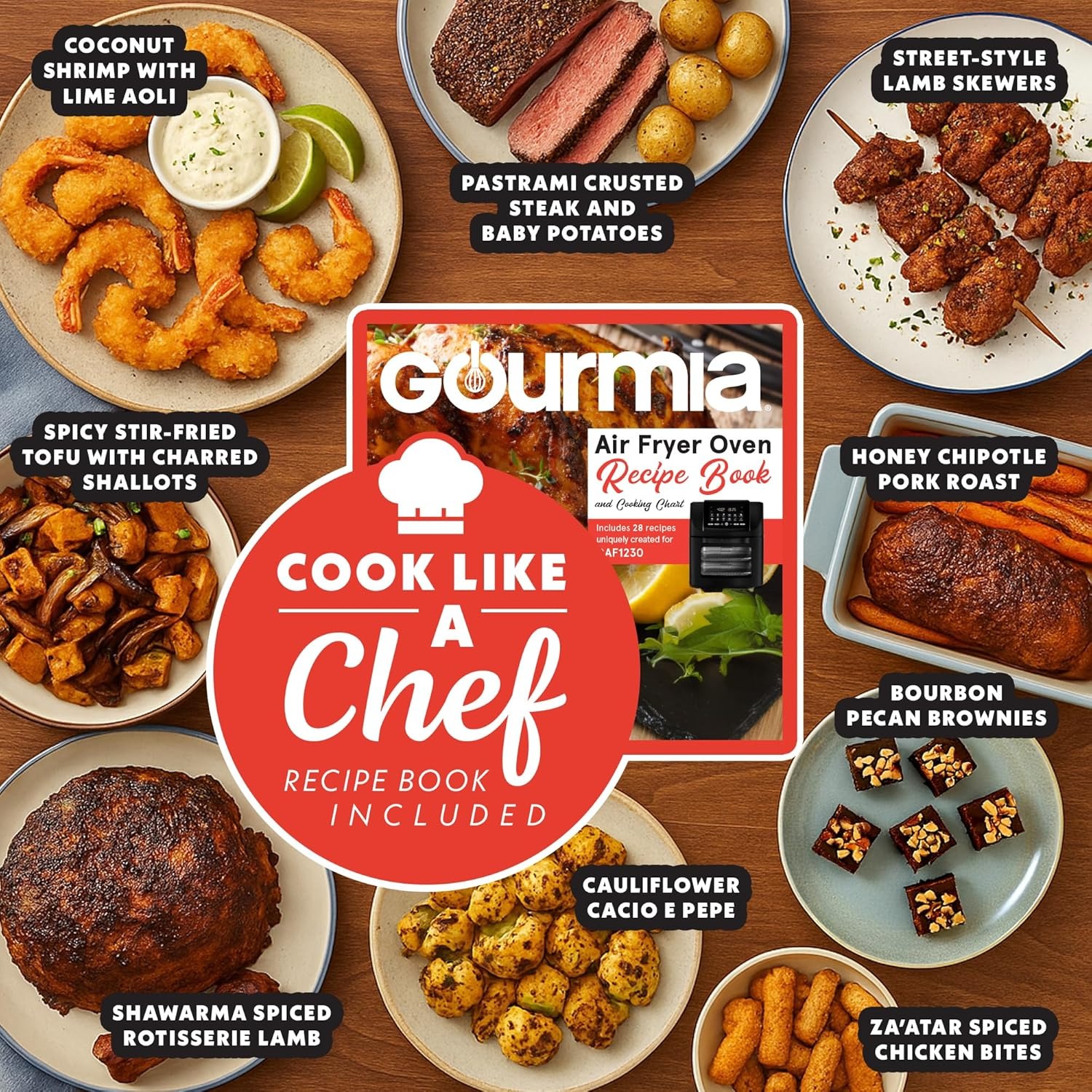 Gourmia Air Fryer - 14 Qt All-in-One Oven with Rotisserie, Digital Display with 12 Presets, Roast, Bake, Broil, Dehydrate, Dishwasher Safe Accessories, Black