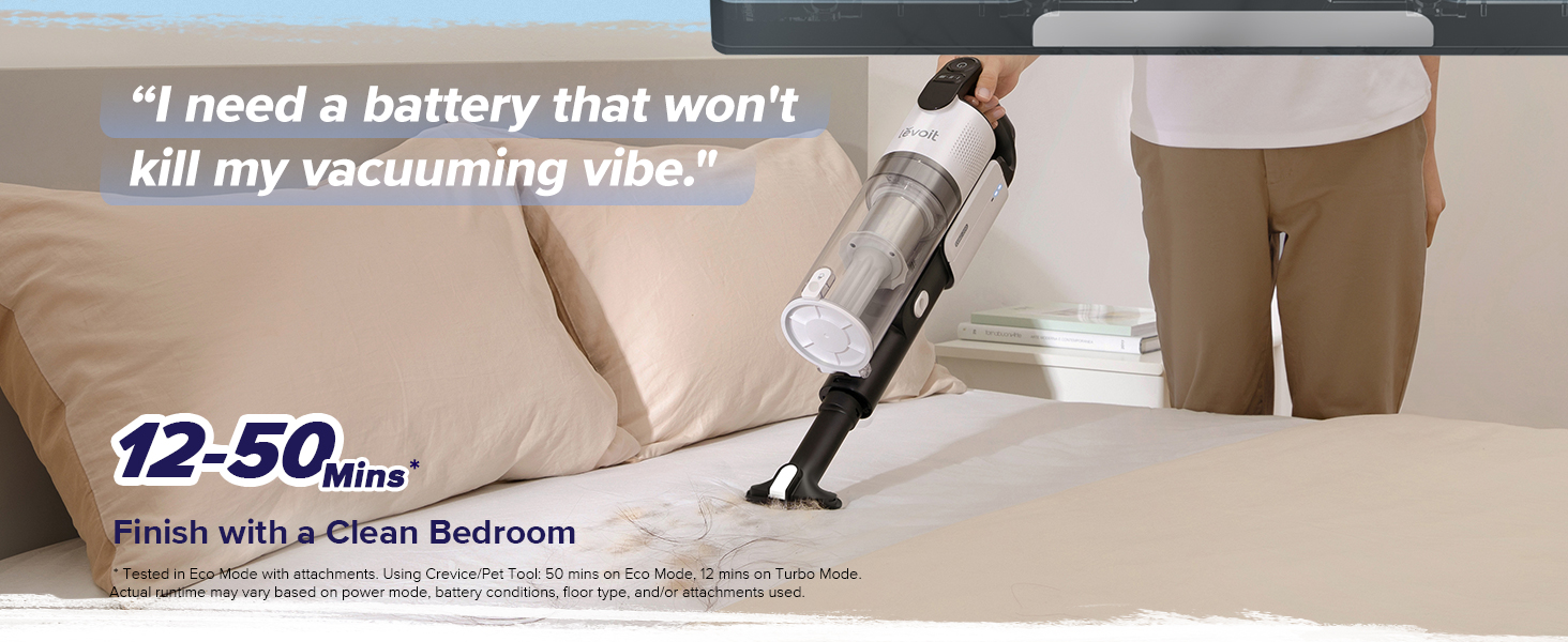 50 minutes run time, finish with a clean bedroom