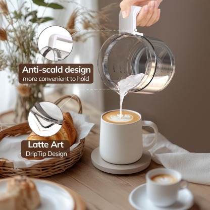 Large Electric Milk Frother and Steamer, 16.9oz/500ml Milk Steamer and Frother for Latte or Hot Chocolate, Dishwasher Safe, BPA Free, 6 Functions, Enjoy Perfect Milk Froth in 2 Min (White-Glass)