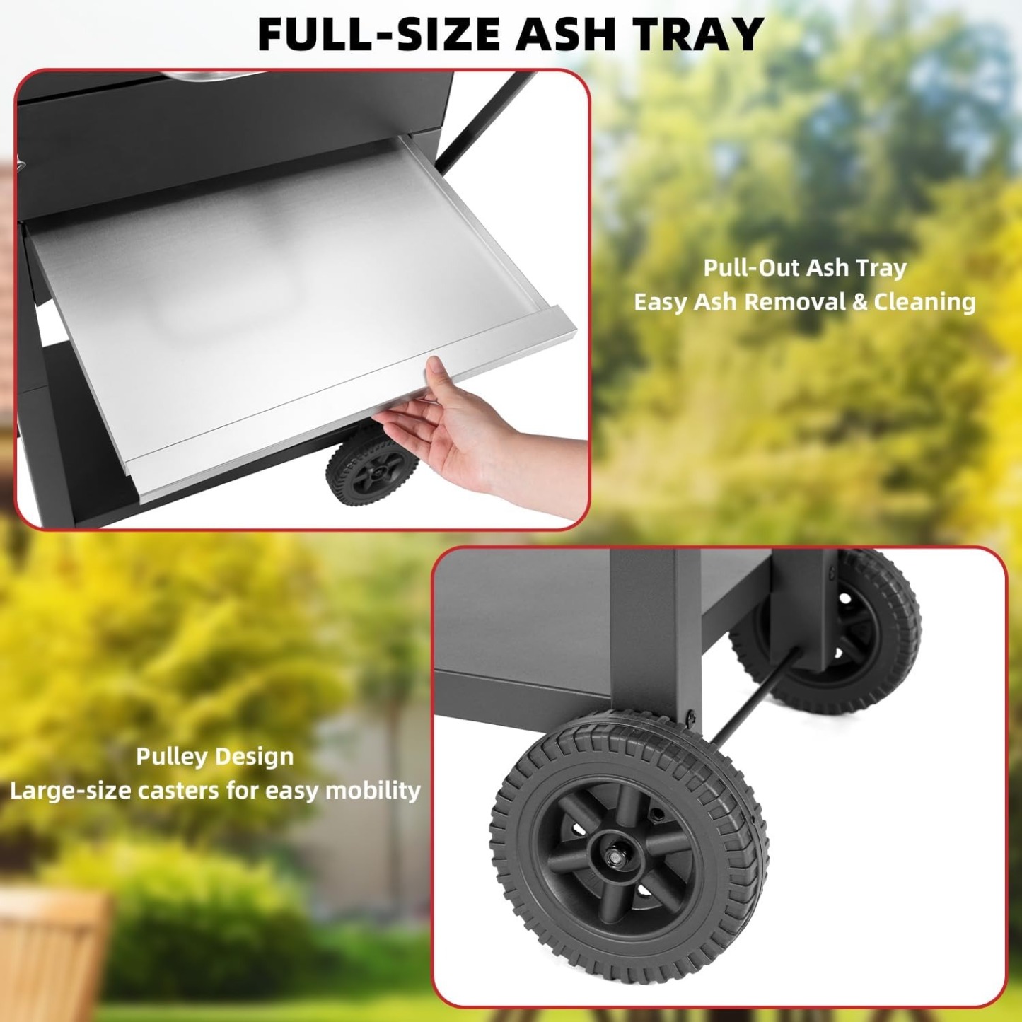 Portable Charcoal Grill with Smoking Function, Foldable Suitcase Design with Wheels, Multi-Tier Storage Rack & Waterproof Cover for Outdoor BBQ Parties (Black)