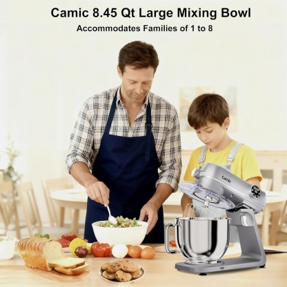 8.45 QT All Metal Stand Mixer,10 Speed Large Capacity Kitchen Mixer with Digital Timer & Tilt-Head, Electric Mixer with Whisk Dough Hook Mixing Beater for Baking,Cakes,Cookie,Bread,Salad(Silver)