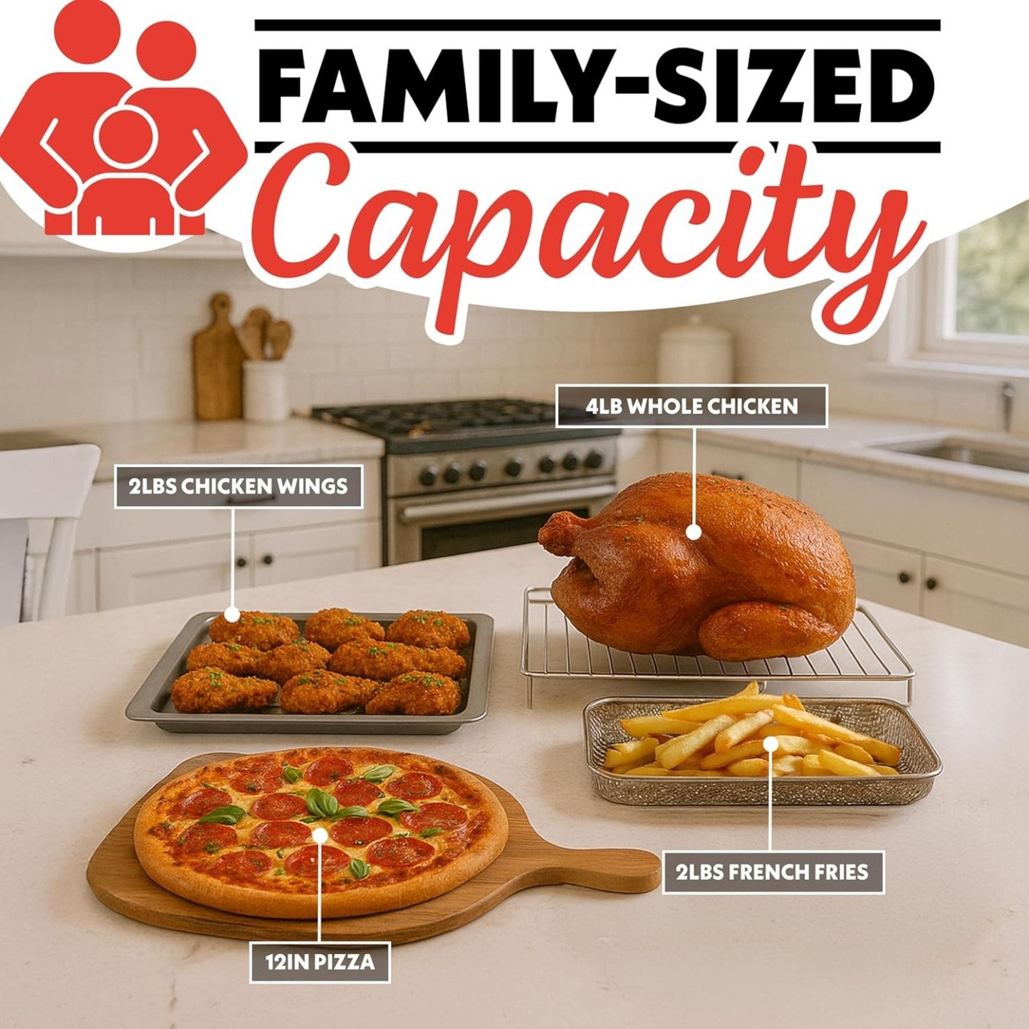 Gourmia French Door Air Fryer – 25 Qt Large Capacity Convection Oven, Fryforce 360°, Digital Display with 17 Cooking Presets, Bake, Toast, Roast, Dehydrate, Fits 12” Pizza