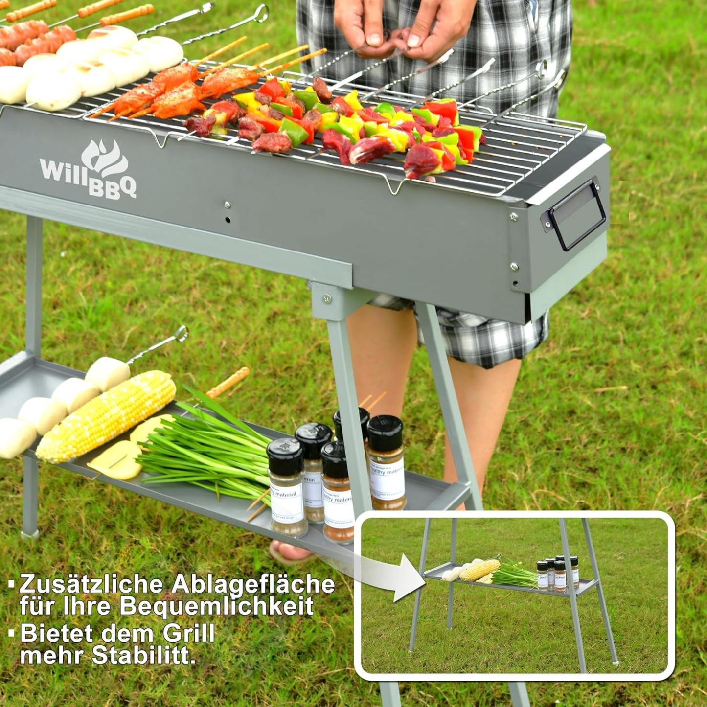 WILLBBQ Charcoal Grills Commercial Quality Portable Hibachi BBQ Lamb Skewer Folded Camping Barbecue Grill for Backyard Outdoor Cooking Use(31.6x7.1x5.1 inch) - The Perfect Gifts for Grill Lovers