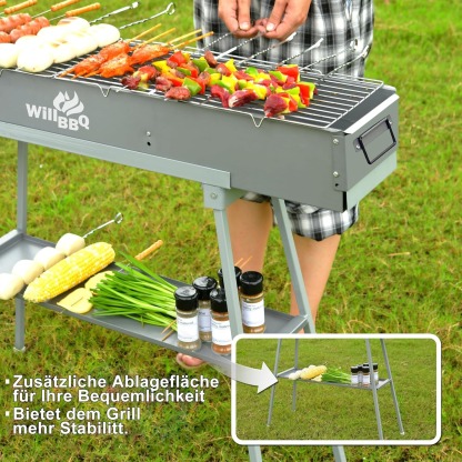 WILLBBQ Charcoal Grills Commercial Quality Portable Hibachi BBQ Lamb Skewer Folded Camping Barbecue Grill for Backyard Outdoor Cooking Use(31.6x7.1x5.1 inch) - The Perfect Gifts for Grill Lovers