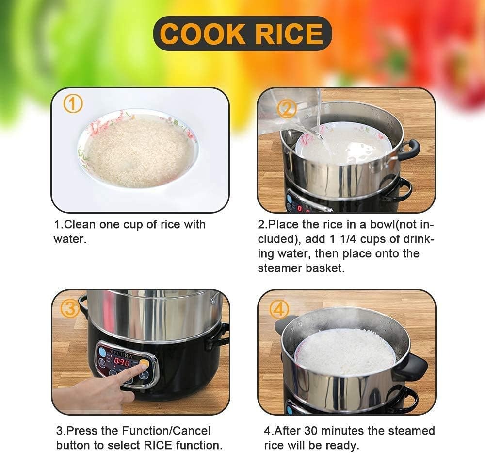 Secura Electric Food Steamer, Vegetable Double Tiered Stackable Baskets with Timer 1200W Fast Heating Stainless Steel Digital Steamer 8.5 Quart