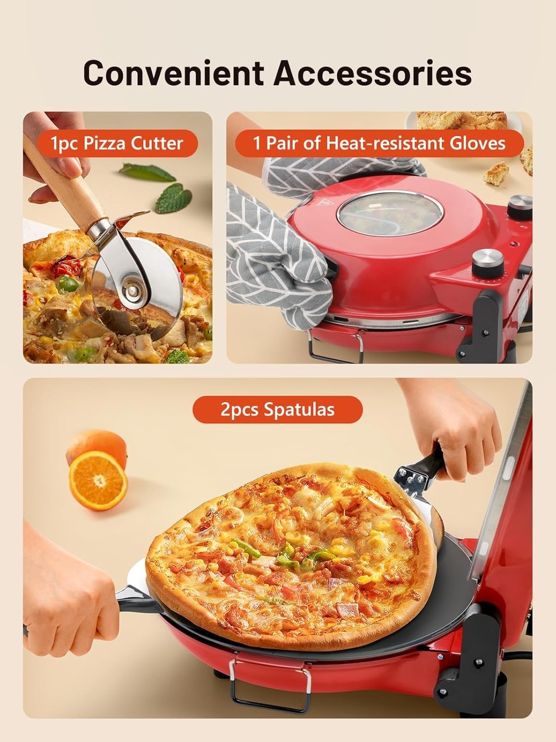 KEENSTAR Electric Pizza Oven Indoor with Glazed Ceramic Stone, 12-Inch Portable Countertop Pizza Maker with Adjustable Timer, 1200W Heat up to 800°F Pizza Maker with Viewing Window for Home DIY Pizza