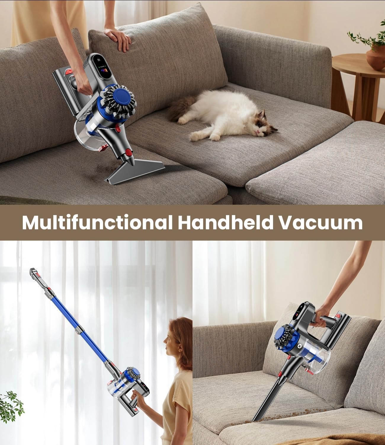 Cordless Vacuum Cleaner, 500W/40Kpa Vacuum Cleaners for Home, 60Mins Stick Vacuum with LED Display, Anti-Tangle & Wall Mount Charging, 8 in 1 Lightweight Vacuum for Hard Floors Carpet Pet Hair