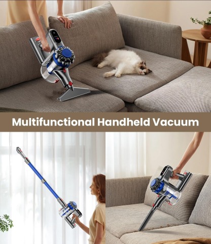 Cordless Vacuum Cleaner, 500W/40Kpa Vacuum Cleaners for Home, 60Mins Stick Vacuum with LED Display, Anti-Tangle & Wall Mount Charging, 8 in 1 Lightweight Vacuum for Hard Floors Carpet Pet Hair