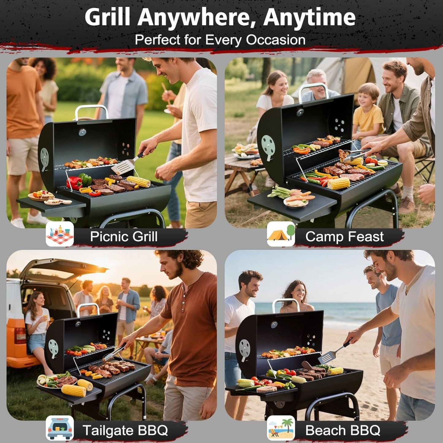 Barrel Barbecue Charcoal Grill: Premium Spacious Outdoor BBQ Grill with Side Table - Ideal for Patio Cooking Backyard Grilling Camping Picnics Tailgating Parties
