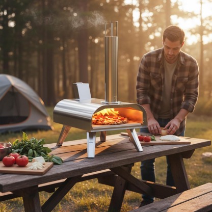 BIG HORN OUTDOORS 12" Multi-Fuel Outdoor Pizza Oven – 3-in-1 Wood-Fired, Gas & Electric Compatible (Burners Sold Separately), Pellet Pizza Oven Portable Pizza Maker for Backyard, Camping & Tailgating