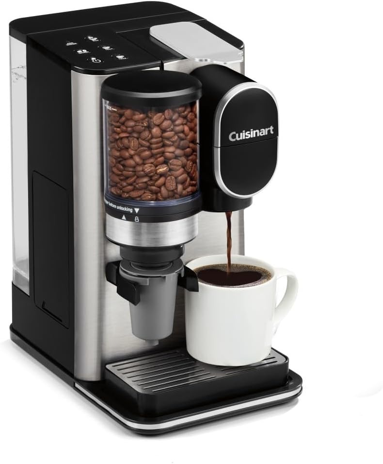 Cuisinart Single-Serve Coffee Maker + Coffee Grinder with 8 oz., 10 oz., and 12 oz. Serving Size, Compatible with Single-Cup Pods, 48-Ounce Removable Reservoir, Stainless Steel, DGB-2