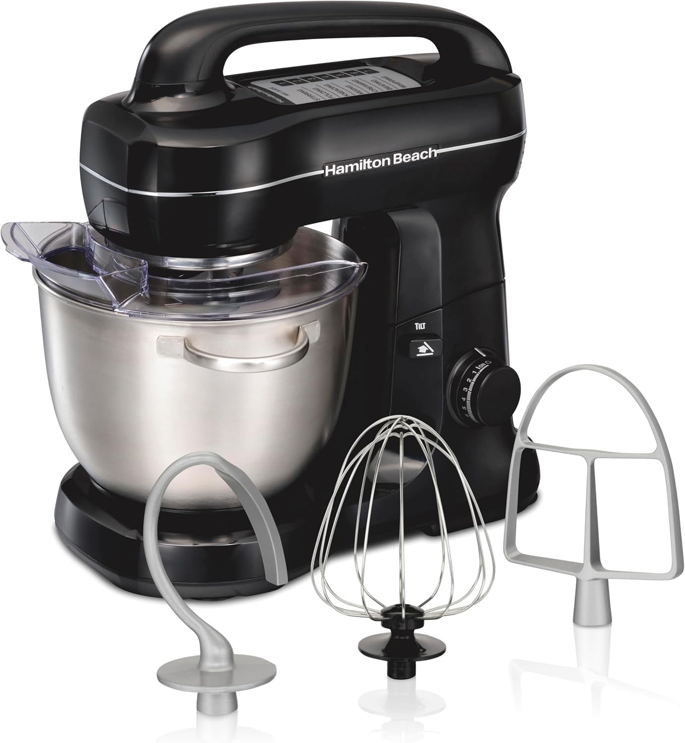 Hamilton Beach Electric Stand Mixer, 4 Quarts, Dough Hook, Flat Beater Attachments, Splash Guard, 7 Speeds with Whisk, Easy-Carry Top Handle, Aqua