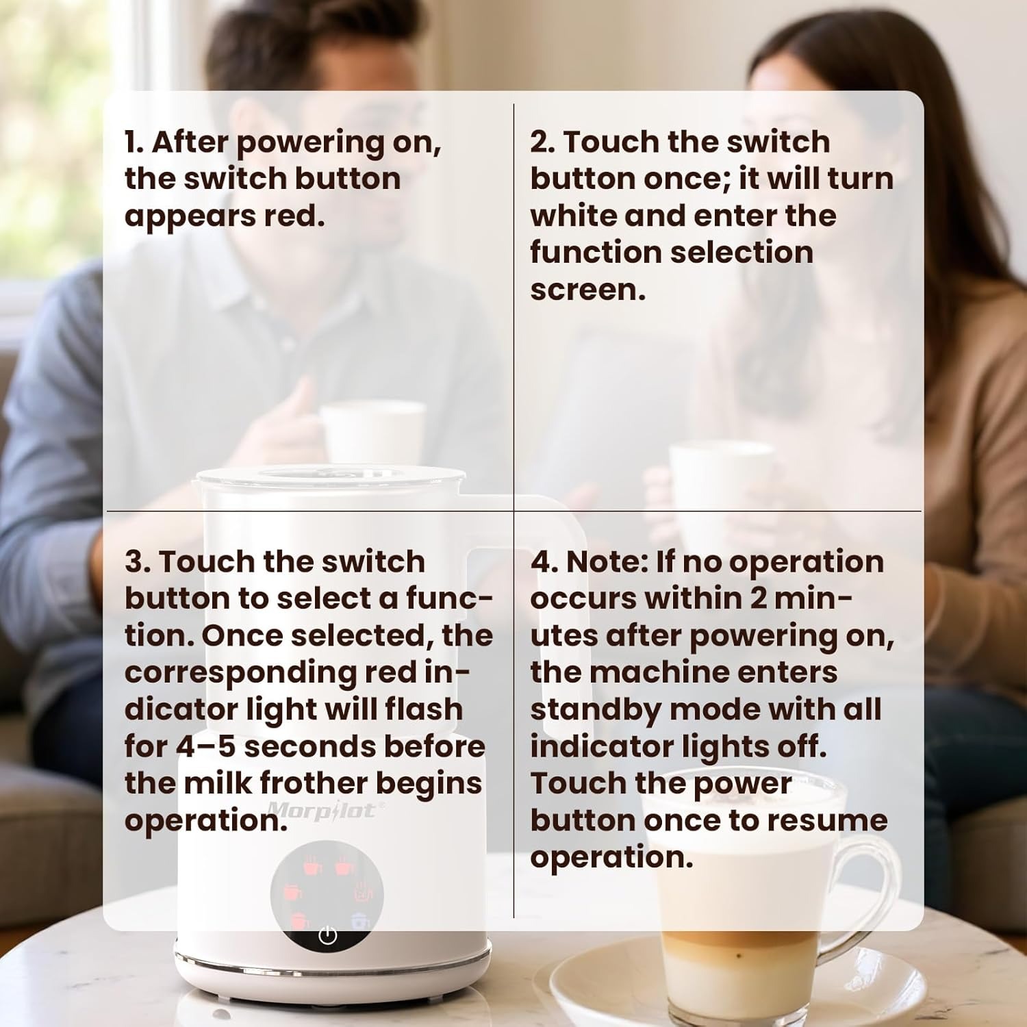 Large Electric Milk Frother and Steamer, 16.9oz/500ml Milk Steamer and Frother for Latte or Hot Chocolate, Dishwasher Safe, BPA Free, 6 Functions, Enjoy Perfect Milk Froth in 2 Min (White-Glass)