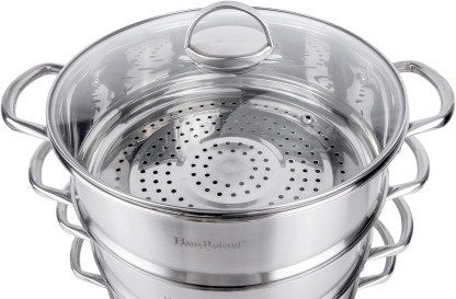 3-Tier Stainless Steel Steamer Pot with Lid Dumpling Steamer Pot for Cooking (3-tiered), Multi-Layer Cookware Pot, Food Vegetable Cooking Pan with Stackable Pan Insert for Vegetable, Dumpling, Meat, Dishwasher safe, Induction Safe (Silver, 9.08-qt. (8.6 L