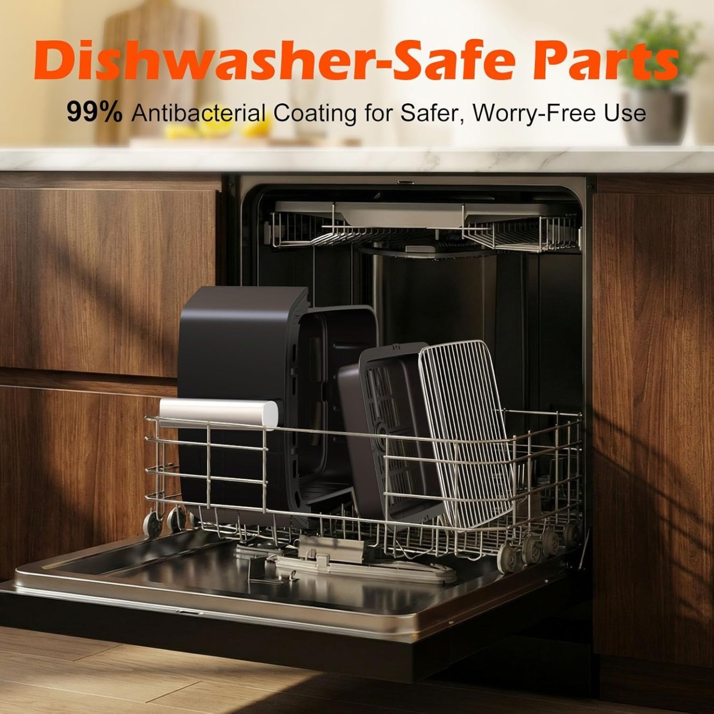 Dual Basket Air Fryer, 12.6QT Family-Size for 10–12 People, XL Basket for 6LB Whole Chicken, DoubleStack Compact Design, 10-in-1 Functions with Reheat, Dehydrate & SyncFinish, Dishwasher-Safe, Black